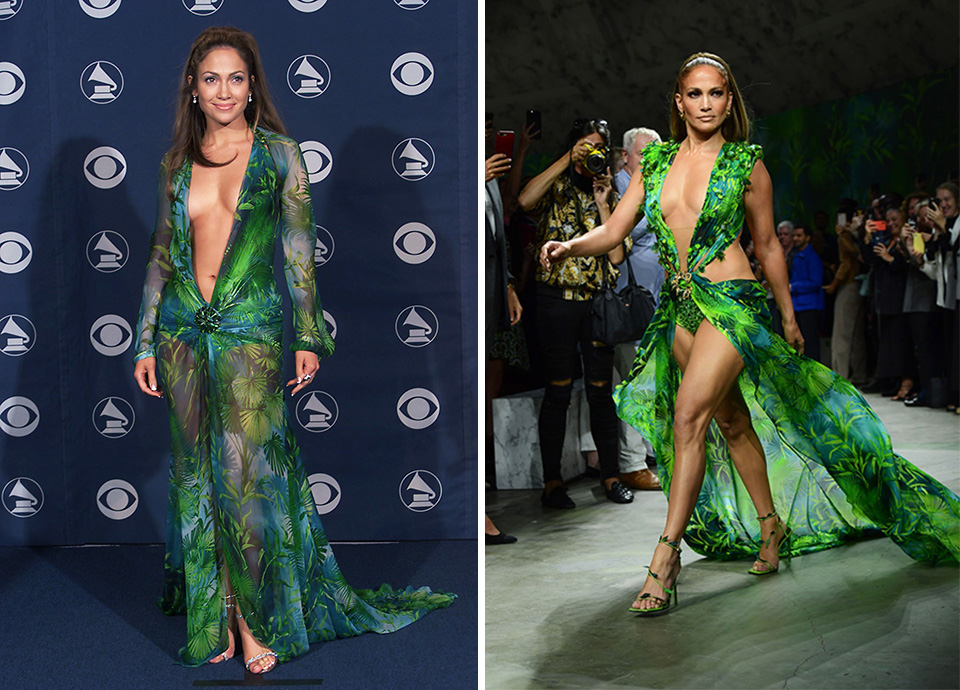 Jennifer Lopez green Versace gown comparison